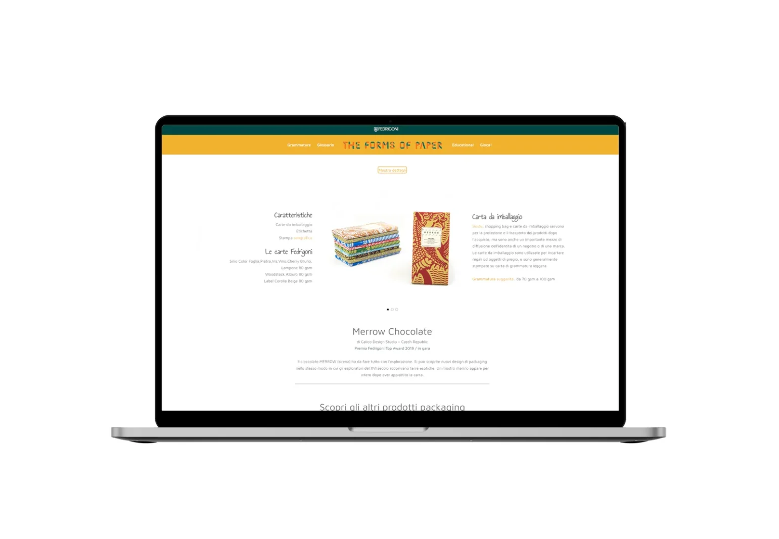 Scheda di un prodotto premiato al Fedrigoni Top Award