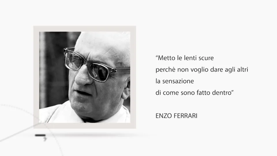 Composizione del filmato: ritratto di Enzo Ferrari e una sua frase