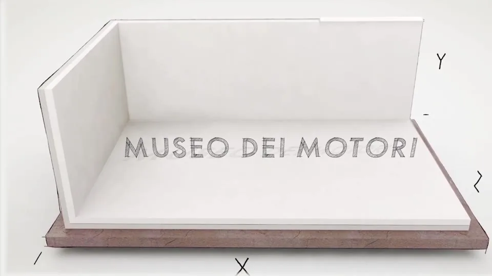 Ricostruzione tridimensionale della sala del Museo dei Motori