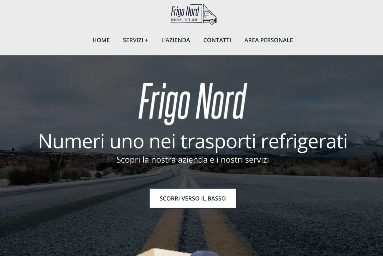 La home del sito Frigo Nord, con la voce Area personale nel menu