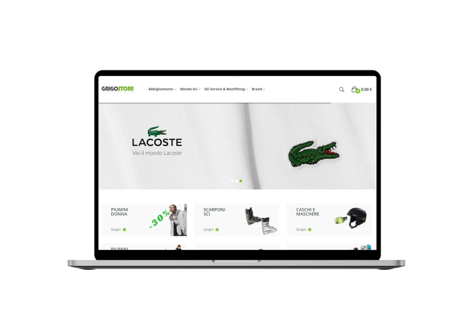 Pagina di marca dell'e-commerce Grigo Store