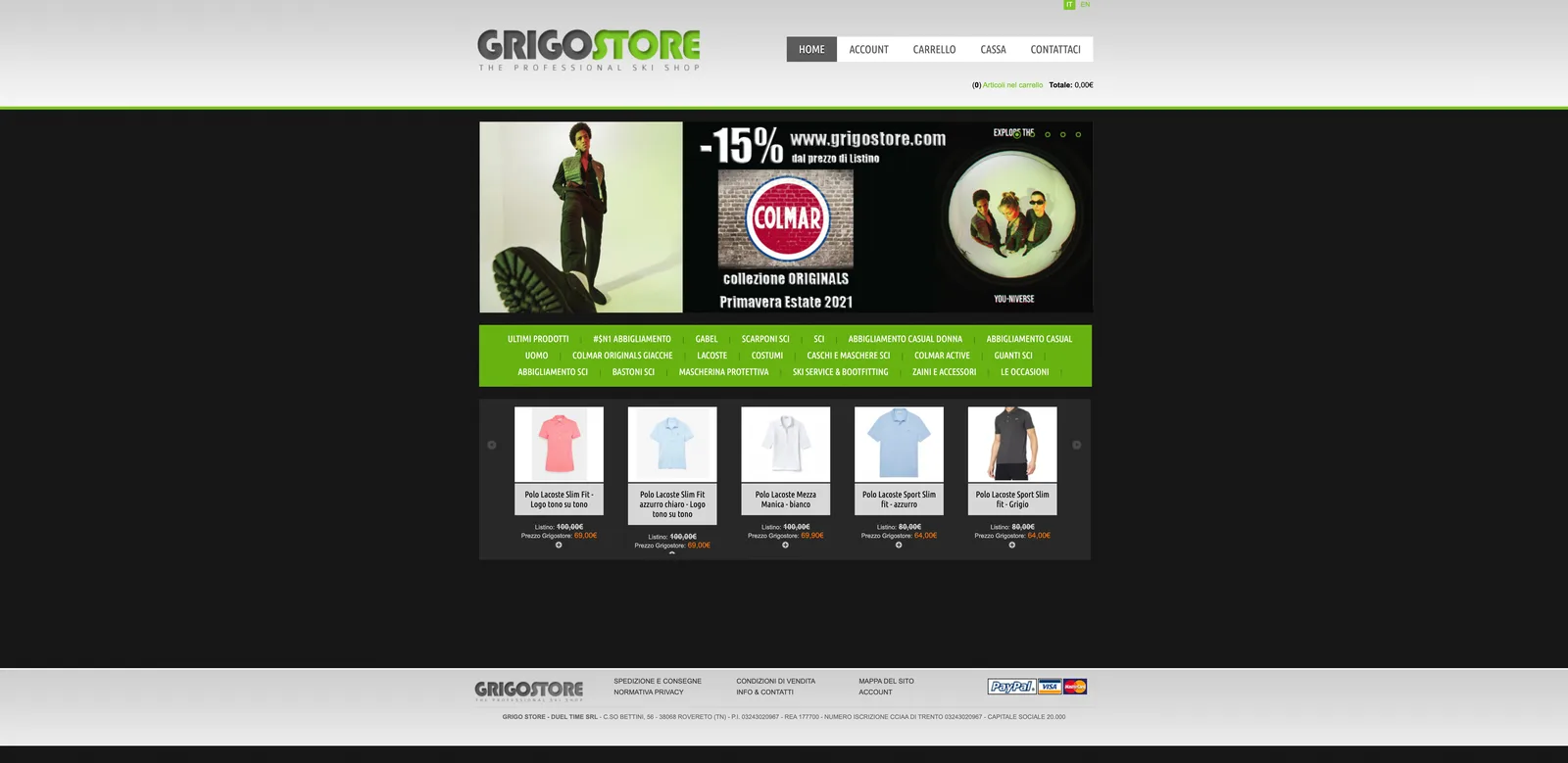 La home del vecchio negozio online, prima del rifacimento