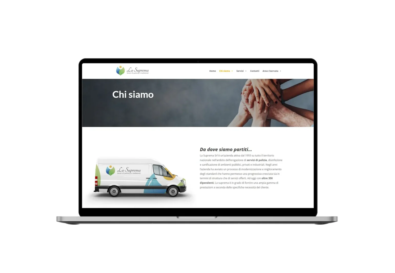 Pagina Chi siamo del sito con il furgone aziendale