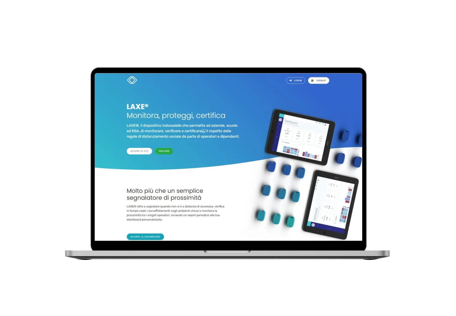 Il sito LAXE su laptop: monitora, proteggi, certifica